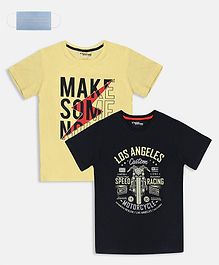 Li'L tomatoes Combo Pack Of 2 Los Angeles Printed T-Shirt With Free 3-Ply Face Mask - Lemon & Black Li'L tomatoes Combo Pack Of 2 Los Angeles Printed T-Shirt With Free 3-Ply Face Mask - Lemon & Black