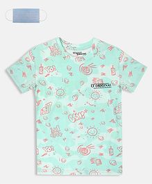Li'L tomatoes Half Sleeves Sun & Cloud Printed T-Shirt With Free 3-Ply Face Mask - Sea Green Li'L tomatoes Half Sleeves Sun & Cloud Printed T-Shirt With Free 3-Ply Face Mask - Sea Green