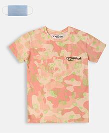 Li'L tomatoes Half Sleeves Sun & Cloud Printed T-Shirt With Free 3-Ply Face Mask - Coral Li'L tomatoes Half Sleeves Sun & Cloud Printed T-Shirt With Free 3-Ply Face Mask - Coral