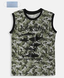 Li'L tomatoes Sleeveless Shark Printed T-Shirt With Free 3-Ply Face Mask - Green Li'L tomatoes Sleeveless Shark Printed T-Shirt With Free 3-Ply Face Mask - Green