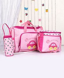 Diaper Bag Set Car Embroidery - Pink