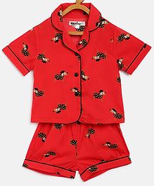 Nauti Nati Half Sleeves Dog Printed Night Suit - Red Nauti Nati Half Sleeves Dog Printed Night Suit - Red