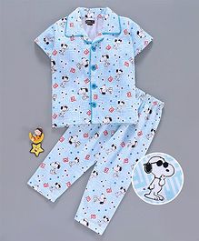Eteenz Half Sleeves Night Suit Snoopy Print - Blue White Eteenz Half Sleeves Night Suit Snoopy Print - Blue White