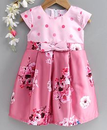 Rassha Polka Dot & Rose Print Cap Sleeves Dress - Light Pink Rassha Polka Dot & Rose Print Cap Sleeves Dress - Light Pink
