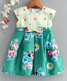 Rassha Polka Dot & Rose Print Cap Sleeves Dress - Green Rassha Polka Dot & Rose Print Cap Sleeves Dress - Green