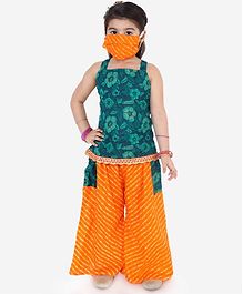 KID1 Sleeveless Flowers Printed Strappy Top With Pocket Palazzo & Face Mask - Green KID1 Sleeveless Flowers Printed Strappy Top With Pocket Palazzo & Face Mask - Green