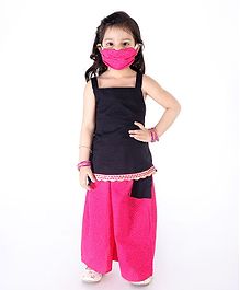 KID1 Sleeveless Strappy Top With Printed Pocket Palazzo & Face Mask - Black KID1 Sleeveless Strappy Top With Printed Pocket Palazzo & Face Mask - Black