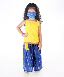 KID1 Strappy Sleeveless Top With Ikkat Printed Pocket Palazzo Face Mask & Free Potli Set - Yellow KID1 Strappy Sleeveless Top With Ikkat Printed Pocket Palazzo Face Mask & Free Potli Set - Yellow
