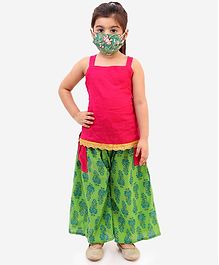KID1 Strappy Sleeveless Top With Printed Palazzo Face Mask & Free Potli Set - Pink KID1 Strappy Sleeveless Top With Printed Palazzo Face Mask & Free Potli Set - Pink
