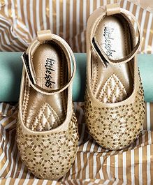 Little soles Satin Mary Jane With Hand Work - Gold Little soles Satin Mary Jane With Hand Work - Gold