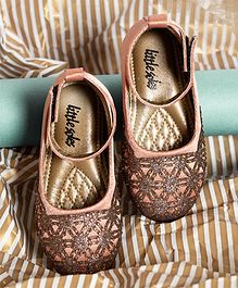 Little soles Satin Mary Jane With Hand Work - Rose Gold Little soles Satin Mary Jane With Hand Work - Rose Gold