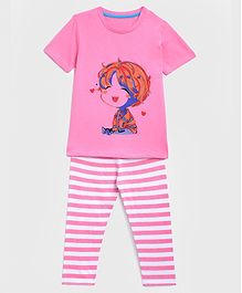 KIDSCRAFT Half Sleeves Cute Doll Printed Night Suit - Pink KIDSCRAFT Half Sleeves Cute Doll Printed Night Suit - Pink