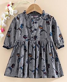 Rassha Full Sleeves Reindeer Printed Dress - Grey Rassha Full Sleeves Reindeer Printed Dress - Grey