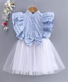 Rassha Cap Sleeves Striped Tutu Flared Dress - Light Blue Rassha Cap Sleeves Striped Tutu Flared Dress - Light Blue