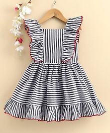 Rassha Sleeveless Ruffled Striped Fit & Flare Dress - Grey Rassha Sleeveless Ruffled Striped Fit & Flare Dress - Grey