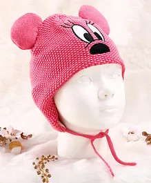 Fox Baby Woolen Cap With Tie Knot Closure Pink - Diameter 17.5 cm Fox Baby Woolen Cap With Tie Knot Closure Pink - Diameter 17.5 cm