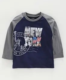 Cucumber Raglan Sleeves T-Shirt New York Print - Navy Blue