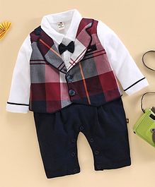 Brats and Dolls Full Sleeves Check Party Suit Style Romper With Bow - Red Black Brats and Dolls Full Sleeves Check Party Suit Style Romper With Bow - Red Black