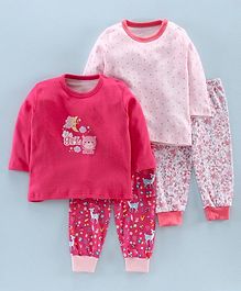 Kidi Wav Hearts Print Full Sleeves Pack Of 2 Tee & 2 Bottom Set - Pink Kidi Wav Hearts Print Full Sleeves Pack Of 2 Tee & 2 Bottom Set - Pink