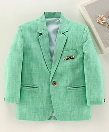 Rikidoos Full Sleeves Moustache Brooch Embellished Blazer - Green Rikidoos Full Sleeves Moustache Brooch Embellished Blazer - Green