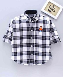 Dapper Dudes Checkered Full Sleeves Rocket Patch Detailing Shirt - Navy Blue Dapper Dudes Checkered Full Sleeves Rocket Patch Detailing Shirt - Navy Blue