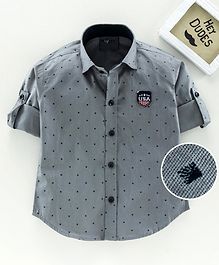Dapper Dudes Full Sleeves Squares Printed Badge Embellished Shirt - Grey Dapper Dudes Full Sleeves Squares Printed Badge Embellished Shirt - Grey