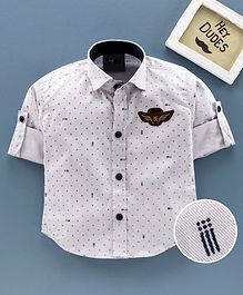 Dapper Dudes Full Sleeves Printed & Badge Embellished Shirt - Grey Dapper Dudes Full Sleeves Printed & Badge Embellished Shirt - Grey