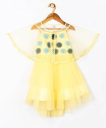 Peppermint Sleeveless Flower Applique Dress With Cape - Yellow Peppermint Sleeveless Flower Applique Dress With Cape - Yellow