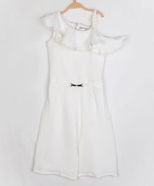 Peppermint Sleeveless Lace Design & Belt Attached Jumpsuit - Off White Peppermint Sleeveless Lace Design & Belt Attached Jumpsuit - Off White