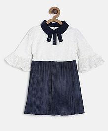 Peppermint Three Fourth Sleeves Flared Silhouette Net Dress - Navy Blue Peppermint Three Fourth Sleeves Flared Silhouette Net Dress - Navy Blue