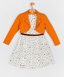 Peppermint Sleeveless Dots Print Dress With Shrug - Mustard & White Peppermint Sleeveless Dots Print Dress With Shrug - Mustard & White