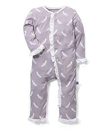 Kickee Pants Ruffle Coverall Falling Feather Print - Grey Kickee Pants Ruffle Coverall Falling Feather Print - Grey