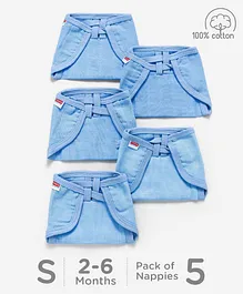 Babyhug Cotton Muslin U Shape Reusable Nappy Set Lace Small Pack Of 5 - Blue