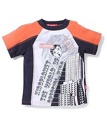 Kidsplanet Half Sleeves T-Shirt Building Print - Black N Orange Kidsplanet Half Sleeves T-Shirt Building Print - Black N Orange