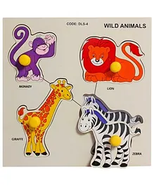 Little Genius Wild Animals Double Layer Small Knob & Peg Multicolor Puzzle - 4 Pieces