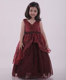 Jelly Jones Sleeveless Solid Fit & Flared Netted Gown - Maroon Jelly Jones Sleeveless Solid Fit & Flared Netted Gown - Maroon