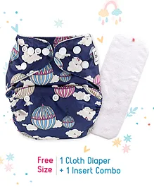 Babyhug Free Size Reusable Cloth Diaper With Insert Hot Balloon Print - Blue