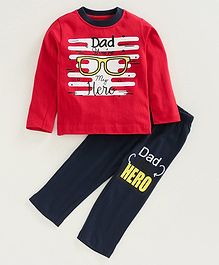 Ohms Full Sleeves Tee & Lounge Pant Hero Print - Red Navy Blue Ohms Full Sleeves Tee & Lounge Pant Hero Print - Red Navy Blue