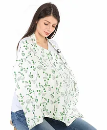 Lulamom Cotton Nursing Cover with Straps Leaves Print - Green White 