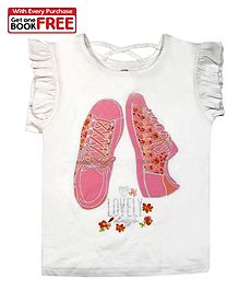 Chhota Bheem By Green Gold Cap Sleeves Shoes Printed Top With Free Book - White Chhota Bheem By Green Gold Cap Sleeves Shoes Printed Top With Free Book - White