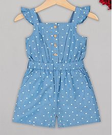 Budding Bees Cap Sleeves Polka Dot Printed Jumpsuit - Blue Budding Bees Cap Sleeves Polka Dot Printed Jumpsuit - Blue