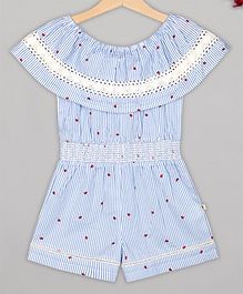 Budding Bees Half Sleeves Striped Smocking Jumpsuit - Blue Budding Bees Half Sleeves Striped Smocking Jumpsuit - Blue