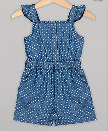 Budding Bees Cap Sleeves Polka Dot Printed Jumpsuit - Blue Budding Bees Cap Sleeves Polka Dot Printed Jumpsuit - Blue