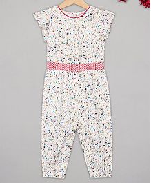 Budding Bees Cap Sleeves Flower Printed Jumpsuit - Off White Budding Bees Cap Sleeves Flower Printed Jumpsuit - Off White