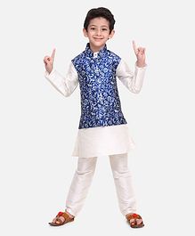Lilpicks Couture Full Sleeves Kurta With Floral Print Jacket & Churidar - White & Blue Lilpicks Couture Full Sleeves Kurta With Floral Print Jacket & Churidar - White & Blue