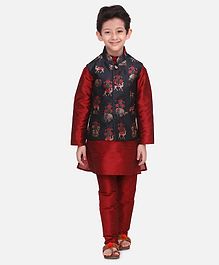Lilpicks Couture Full Sleeves Kurta With Camel & Elephant Embroidered Jacket & Churidar Set - Maroon Lilpicks Couture Full Sleeves Kurta With Camel & Elephant Embroidered Jacket & Churidar Set - Maroon
