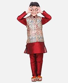 Lilpicks Couture Full Sleeves Kurta With Self Design Jacket & Churidar Set - Maroon Lilpicks Couture Full Sleeves Kurta With Self Design Jacket & Churidar Set - Maroon