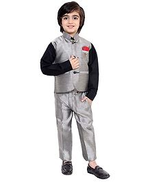 Fourfolds 3 Piece Suit Set Full Sleeves Solid Shirt With Trouser & Waistcoat - Grey Fourfolds 3 Piece Suit Set Full Sleeves Solid Shirt With Trouser & Waistcoat - Grey
