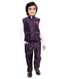 Fourfolds 3 Piece Suit Set Full Sleeves Solid Shirt With Trouser & Waistcoat - Purple Fourfolds 3 Piece Suit Set Full Sleeves Solid Shirt With Trouser & Waistcoat - Purple