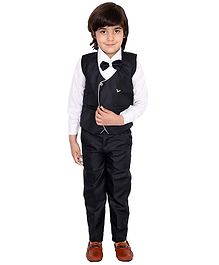 Fourfolds 3 Piece Suit Set Full Sleeves Solid Shirt With Waistcoat Trouser & Bow Tie Set - Black Fourfolds 3 Piece Suit Set Full Sleeves Solid Shirt With Waistcoat Trouser & Bow Tie Set - Black